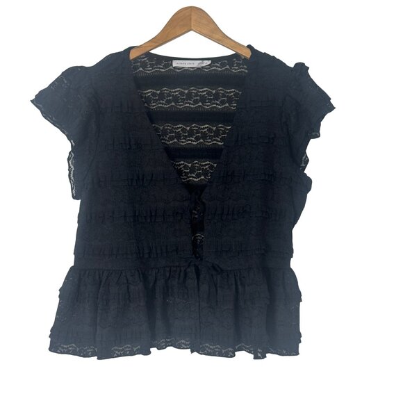 Altar'd State Tops - Altar’d State Black Lace Peplum Blouse Short Sleeve Size XL